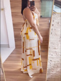 Women Printed Suspender Top and Wide Leg Pants Two-piece Set