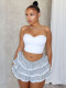 Women summer elastic lace solid cascading ruffles Skirt