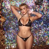 Women Temptation Striped Bikini Rhinestone Hollow Sexy Lingerie Two-piece Set