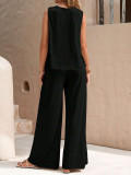 Women Round Neck Sleeveless Top and Pants Two-piece Set