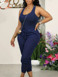 Women Casual Solid Vest and Pants Two-piece Set