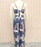 Women Printed Suspender Top and Wide Leg Pants Two-piece Set