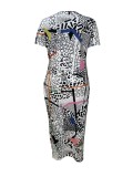 Plus Size Women V-Neck Printed Pocket Dress