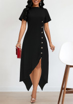 Women Elegant Irregular Side Button Dress Women Elegant Irregular Side Button Dress