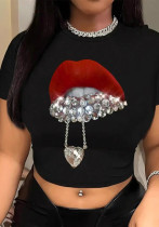 Women letter print round neck t-shirt top