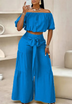Women's Casual High-Waist Solid Color Flared Lace-Up Wide-Leg Pants Set Women's Casual High-Waist Solid Color Flared Lace-Up Wide-Leg Pants Set