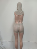 Spring Sexy Backless Knitting Three-Piece Shorts Set