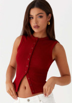 Women's Summer Y2K Slim Sleeveless Round Neck Ribbed Button Vest
