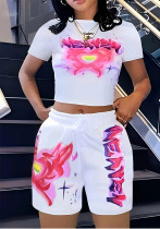 Summer Printed Loose Casual Two Piece Shorts Set