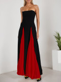 Fashionable Women's Sexy Contrast Patchwork Strapless Long Evening Dress