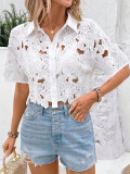 Ladies Lace Fashionable Elegant Top Casual Holidays Party Hollow Shirt