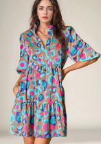 Spring/Summer Women's Print Puff Sleeves V-Neck Loose Half Sleeve Dress Spring/Summer Women's Print Puff Sleeves V-Neck Loose Half Sleeve Dress