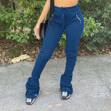 Women's Sports Casual Zipper Pockets Drawstring Fleece Fabric Pants
