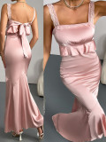 Pink Sexy Bodycon Long Dress for Women Strap Party Dress