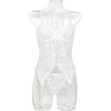 Sexy Lingerie Lace Jacquard See-Through Lace-Up Strap Two-Piece Lingerie