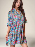 Spring/Summer Women's Print Puff Sleeves V-Neck Loose Half Sleeve Dress