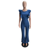 Spring Women's Ruffled Denim Jumpsuit
