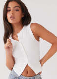 Women's Summer Y2K Slim Sleeveless Round Neck Ribbed Button Vest