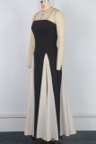 Fashionable Women's Sexy Contrast Patchwork Strapless Long Evening Dress