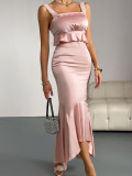 Pink Sexy Bodycon Long Dress for Women Strap Party Dress