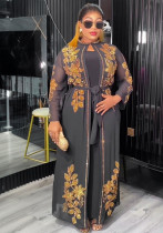 Plus Size Muslim Fashion Women's African Two-Piece Robe Dress Set