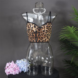 Sequin Leopard Print Strap Sleeveless Hollow Tank Top