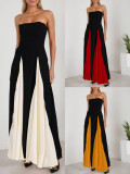 Fashionable Women's Sexy Contrast Patchwork Strapless Long Evening Dress
