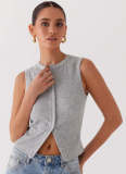 Women's Summer Y2K Slim Sleeveless Round Neck Ribbed Button Vest