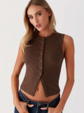 Women's Summer Y2K Slim Sleeveless Round Neck Ribbed Button Vest