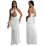 Women's Summer Tassel Patchwork Halter Strapless Bodycon Dress