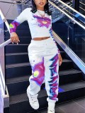 Spring Printed Fashionable Long Sleeve Two Piece Pants Set for Women