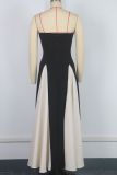 Fashionable Women's Sexy Contrast Patchwork Strapless Long Evening Dress