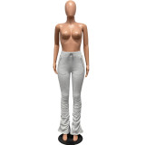 Women's Sports Casual Zipper Pockets Drawstring Fleece Fabric Pants