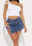 Women's Asymmetric Button Decoration Denim Shorts