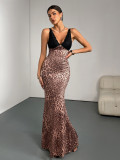 Women's Sexy Fashion Leopard Low Back Strap Party Dress