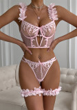 Spring/Summer Pink Petal Heart Embroidered Romantic Sexy Lingerie