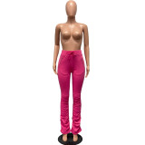 Women's Sports Casual Zipper Pockets Drawstring Fleece Fabric Pants