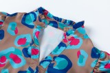 Spring/Summer Women's Print Puff Sleeves V-Neck Loose Half Sleeve Dress