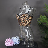 Sequin Leopard Print Strap Sleeveless Hollow Tank Top