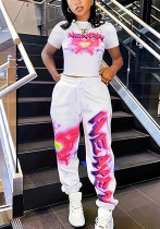Spring Printed Fashionable Short Sleeve Two Piece Pants Set for Women Spring Printed Fashionable Short Sleeve Two Piece Pants Set for Women