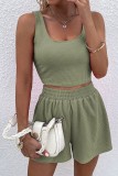 Summer Sweet Women's Knitting Sleeveless Casual Solid Color Two Piece Shorts Set