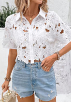 Ladies Lace Fashionable Elegant Top Casual Holidays Party Hollow Shirt