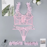 Spring/Summer Pink Petal Heart Embroidered Romantic Sexy Lingerie