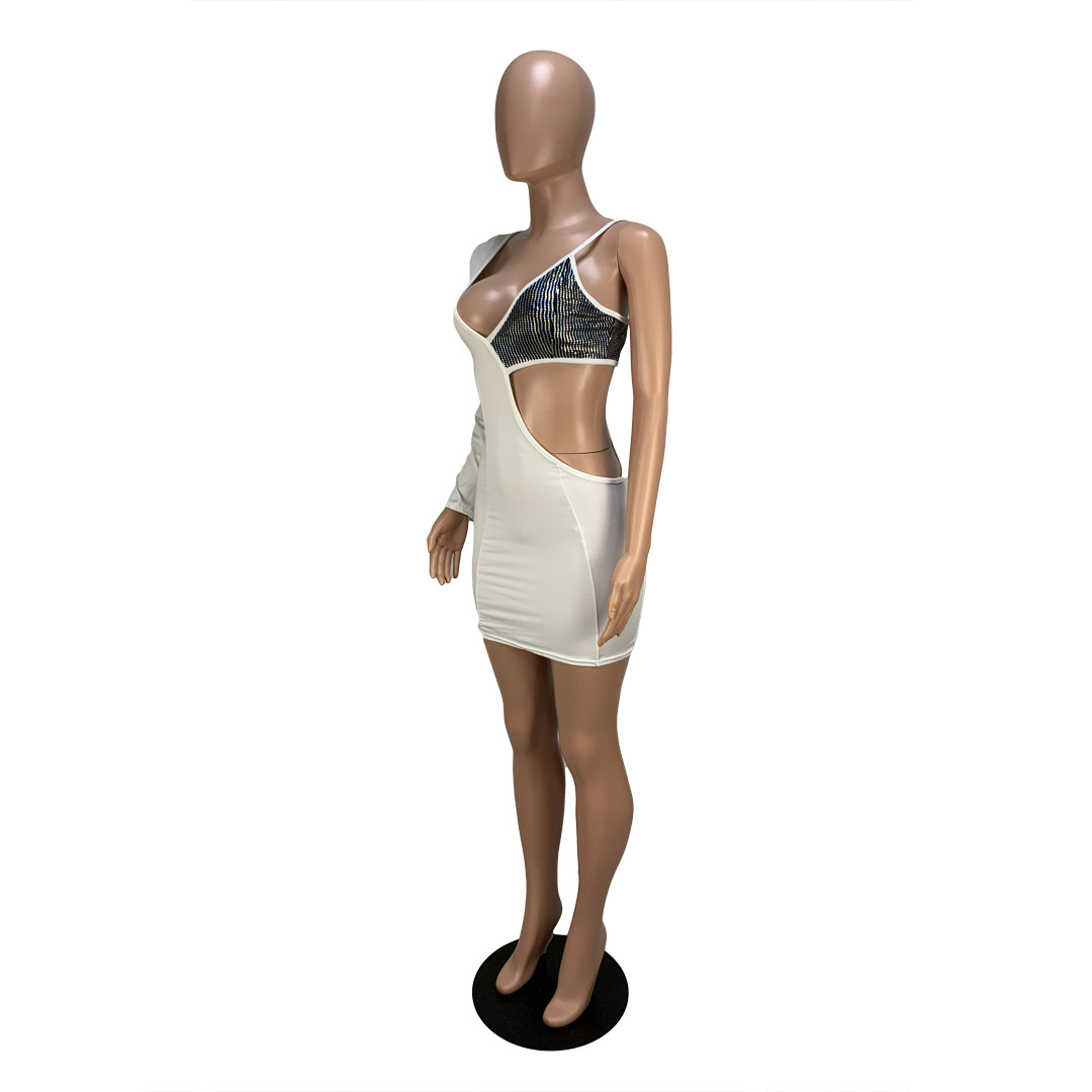 Women's Fashion Patchwork Sequined Long-Sleeved Dress