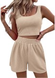 Summer Sweet Women's Knitting Sleeveless Casual Solid Color Two Piece Shorts Set