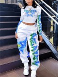Spring Printed Fashionable Long Sleeve Two Piece Pants Set for Women