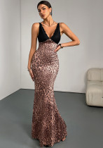Women's Sexy Fashion Leopard Low Back Strap Party Dress