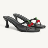 Fashionable Women's Black Shiny Rhinestone Beaded Open Toe High Heel Sandals