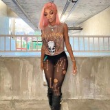 High-Waist Mesh Hollow Ripped Sexy Slim-Fit Pants for Women