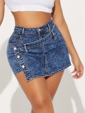 Women's Asymmetric Button Decoration Denim Shorts